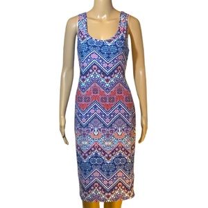 Blue Pink Paisley Zig Zag Tank Dress Womens Size Large